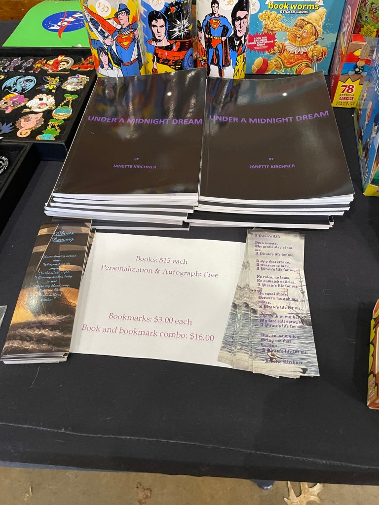 Picture of a book with a black cover and 2 bookmarks